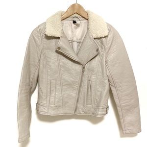 H&M DIVIDED sherpa asymmetrical bomber jacket grey faux leather size 8